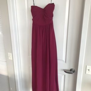 Maroon strapless bridesmaid dress